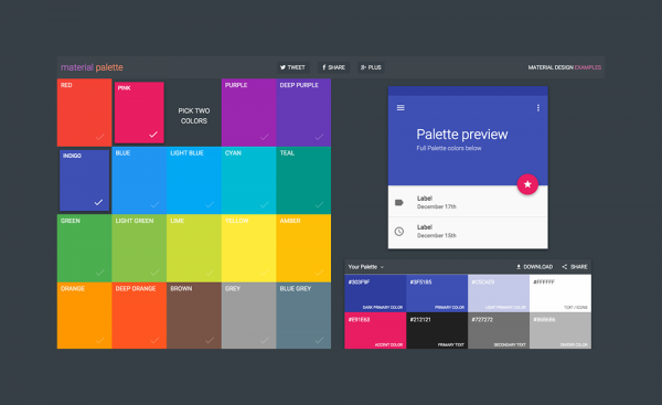 دانلود پالت رنگ های طراحی متریال گوگل برای فتوشاپ
